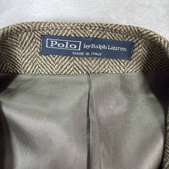 VTG Polo Ralph Lauren Italy Blazer Mens Size 44 R Linen Flax Herringbone Coat - Picture 4 of 14
